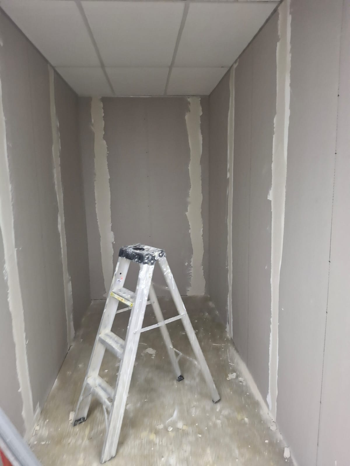 Dry walling installation in progress